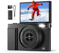 Macchina Fotografica Digitale 4K 64MP Fotocamera: Zoom Digitale 16x Schermo da 3" Pieghevole a 180° Scheda Fotocamera Macchine - Adatta per le Riprese di Vlog Webcam Nera - Adatta a Bambini Adolescen