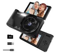 Macchina Fotografica Digitale 4K 64MP, Schermo Ribaltabile a 180° e 3” | Fotocamera Compatta, 32GB Memoria, Zoom Digitale 18x, Batteria da 2000 mAh, Principianti Adolescen Bambini - Nero