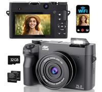 Macchina Fotografica Digitale 4K Ultra HD 75MP, Videocamera Autofocus con Zoom Digitale 18X e Schermo IPS da 3", Scheda SD 32GB, Macchina Fotografica Compatta per Principianti, Adolescenti (Nero)