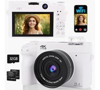 Macchina Fotografica Digitale 4K Ultra HD 75MP, Videocamera Autofocus con Zoom Digitale 18X e Schermo IPS da 3", Scheda SD 32GB, Macchina Fotografica Compatta per Principianti, Adolescenti (Bianco)
