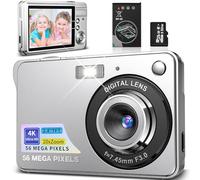 Macchina Fotografica Digitale 56MP 4K Fotocamera con Zoom 20X Ricaricabile Macchina Digitale Compatta con Scheda da 32GB per Bambini Studenti Principianti (Argento)