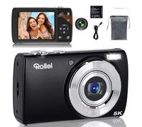 Macchina Fotografica Digitale Rollei Powerflex Compact, 64MP 5K Fotocamera Digitale Zoom 5X con Doppia Fotocamera & AutoFocus Digital Camera Compatta con Touch Screen da 2.8" Nero per Bambini Studenti
