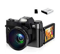 Macchina fotografica digitale, Videocamera digitale grandangolare 4K Vlog Videocamera for Webcam Obiettivo macro Zoom 16X 48MP Registratore selfie Flip Screen(With 128GB TF card,With Lens)