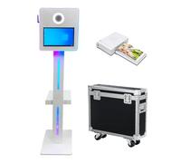Macchina fotografica DSLR per selfie da 15,6 pollici, portatile, con touch screen, con custodia da volo, cabina fotografica con luce RGB per eventi di festa di nozze (bianco, macchina + mini stampante