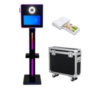 Macchina fotografica DSLR per selfie da 15,6 pollici, portatile, con touch screen, con custodia da volo, cabina fotografica con luce RGB per eventi di festa di nozze (nero, macchina + mini stampante)