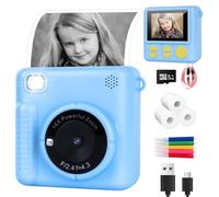 Macchina Fotografica Istantanea Bambini 2.4" 1080P HD - Fotocamera Digitale Instant Print Giocattolo Regalo per 3-12 Ragazza Ragazzo con Carta da Stampa e Scheda da 32GB con Custodia Protettiva (blu)