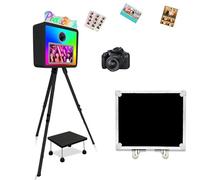 Macchina fotografica portatile con touchscreen da 15,6 pollici, include supporto per stampante, altezza regolabile, mini PC integrato, luce RGB, custodia da viaggio per feste, matrimoni, eventi (nero