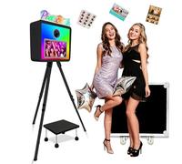 Macchina fotografica portatile con touchscreen da 15,6 pollici, include supporto per stampante, altezza regolabile, mini PC integrato, luce RGB, custodia da viaggio per feste, matrimoni, eventi (nero