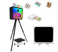 Macchina fotografica portatile con touchscreen da 15,6 pollici, include supporto per stampante, altezza regolabile, mini PC integrato, luce RGB, custodia da viaggio per feste, matrimoni, eventi (nero