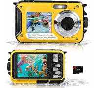 Macchina Fotografica Subacquea 48 MP, Videocamera Impermeabile 2.7K | Fino A 3 M, Doppio Schermo per Selfie, Scheda MicroSD Da 32 GB Inclusa e Batteria 650 mAh per Piscina e Mare