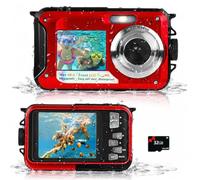Macchina Fotografica Subacquea 48 MP, Videocamera Impermeabile 2.7K | Fino A 3 M, Doppio Schermo per Selfie, Scheda MicroSD Da 32 GB Inclusa e Batteria 650 mAh per Piscina e Mare