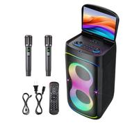 Macchina intelligente per karaoke con schermo da 10,1 pollici, app karaoke integrata, altoparlante potente da 300 W, con 2 microfoni wireless