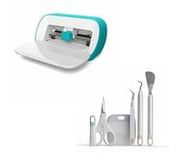Macchina Joy con set di strumenti essenziali per progetti con vinile e altri materiali | Include spatola, gancio, raschietto, forbici e pinzette | colore bianco e turchese
