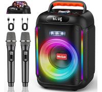 Macchina karaoke con 2 microfoni per adulti bambini, altoparlante bluetooth caraoke con basso/altezza regolabile, sistema PA con telecomando/luci LED, supporto Rec/USB/AUX (nero scuro)