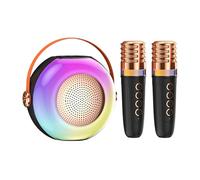 Macchina karaoke per - Altoparlante karaoke con 2 microfoni | Luce LED, Lettore musicale, scatola audio, per riunioni di famiglia e casa. Macchina karaoke po