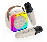 Macchina Karaoke per Bambini con 2 Microfoni Wireless di MMOBIEL - Portatile Cassa Bluetooth, 2 Microfono, Luce LED, Effetti Vocali - Giocattolo Musicale, Regalo per Ragazze, Ragazzi, Bambini 3+,Beige