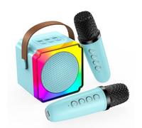 Macchina Karaoke per Bambini con 2 Microfoni Wireless di MMOBIEL - Portatile Cassa Bluetooth, 2 Microfono, Luce LED, Effetti Vocali - Giocattolo Musicale, Regalo per Ragazze, Ragazzi, Bambini 3+, Blu
