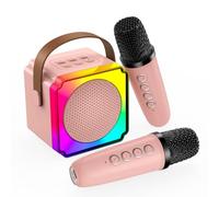 Macchina Karaoke per Bambini con 2 Microfoni Wireless di MMOBIEL - Portatile Cassa Bluetooth, 2 Microfono, Luce LED, Effetti Vocali - Giocattolo Musicale, Regalo per Ragazze, Ragazzi, Bambini 3+, Rosa