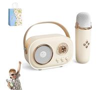 Macchina Karaoke Per Bambini, Mini Macchina Karaoke Con 2 Microfoni Wireless, Macchina Karaoke Per Bambini Per Ragazze, C20 Di Altoparlanti Retrò Suono Stereo Per La Festa (1 Mic,Beige)
