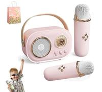 Macchina Karaoke Per Bambini, Mini Macchina Karaoke Con 2 Microfoni Wireless, Macchina Karaoke Per Bambini Per Ragazze, C20 Di Altoparlanti Retrò Suono Stereo Per La Festa (2 Mic,Pink)