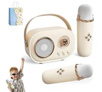 Macchina Karaoke Per Bambini, Mini Macchina Karaoke Con 2 Microfoni Wireless, Macchina Karaoke Per Bambini Per Ragazze, C20 Di Altoparlanti Retrò Suono Stereo Per La Festa (2 Mic,Beige)