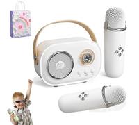 Macchina Karaoke Per Bambini, Mini Macchina Karaoke Con 2 Microfoni Wireless, Macchina Karaoke Per Bambini Per Ragazze, C20 Di Altoparlanti Retrò Suono Stereo Per La Festa (2 Mic,White)