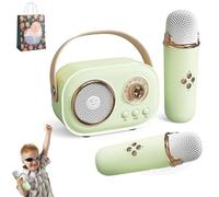 Macchina Karaoke Per Bambini, Mini Macchina Karaoke Con 2 Microfoni Wireless, Macchina Karaoke Per Bambini Per Ragazze, C20 Di Altoparlanti Retrò Suono Stereo Per La Festa (2 Mic,Green)