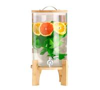 Macchina per Bevande, distributori di Bevande con Rubinetto in Acciaio Inox e Supporto in Legno, Secchiello per Succo in Vetro, Cilindro per Ghiaccio, Limonata, tè e Bevande per Fe