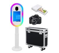 Macchina per cabina fotografica a specchio con touch screen da 13,3", con custodia da volo, mini PC integrato, luce RGB per feste, eventi, matrimoni, noleggio (bianco, macchina+macchina fotografica+