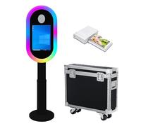 Macchina per cabina fotografica a specchio con touch screen da 13,3", con custodia da volo, mini PC integrato, luce RGB per feste, eventi, matrimoni, noleggio (nero, macchina+mini stampante)