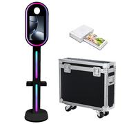 Macchina per cabina fotografica a specchio con touch screen da 15,6", con custodia da volo, luce RGB per feste, eventi, matrimoni, noleggio (nero, macchina+mini stampante)