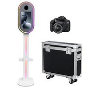 Macchina per cabina fotografica a specchio con touch screen da 15,6", con custodia da volo, luce RGB per feste, eventi, matrimoni, noleggio (bianco, macchina+fotocamera)