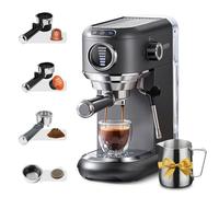 Macchina per caffè espresso con montalatte, macchina da caffè da 15 bar, macchina per cappuccino con manometro visivo per cappuccino e latte 1450 W, argento