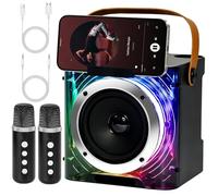 Macchina per con 2 Microfoni Wireless y Supporto per Telefono, Altoparlante karaoke cassa Bluetooth 5.3 portatile, con luci a LED per Adulti e Bambini