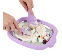 Macchina per cubetti di ghiaccio, 25,1 x 19,5 x 4 cm, padella per creme arrotolate a raffreddamento rapido, con due raschietti, macchina per dessert in acciaio con superficie di congelamento