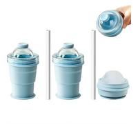 Macchina per cubetti di ghiaccio pieghevole 2 in 1, in silicone, riutilizzabile, portatile, con cannuccia e coperchio (2026), facile sformatura, tazza da viaggio a prova di perdite per caffè, succo di
