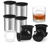 Macchina per cubetti di ghiaccio trasparente da 2,5 pollici in acciaio inox trasparente, stampi per cubetti di ghiaccio in silicone premium senza BPA per whisky e cocktail (4 confezioni)