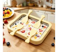 Macchina Per Gelato Arrotolato, Piastra A Congelamento Istantaneo Con 4 Spatole E Piedini Antiscivolo, Gelatiera In Acciaio Inossidabile Con Coperchio Trasparente(Yellow,26cm)
