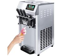 Macchina per Gelato Commerciale 18L/h 1250W 3 Sapori, Macchina Gelato Soft Professionale Tramoggia Pulizia Automatica, per Yogurt Caffè Snack-Bar Ristorante Supermercato