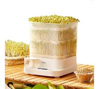 Macchina per germogli di fagioli, germogliatore automatico a 3 strati con serbatoio d'acqua da 1,5 l, spray a 360°, 3 modalità stagionali per ravanello, erba di grano, orzo