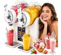 Macchina Per Granite - Macchina Per Bevande Ghiacciate A Doppia Testa-Macchina Per Slush E Gelato Soft 7 In 1,430W, 2X2L, Touch Screen, Pulizia One-Touch- Per Caffetteria, Bar, Palestra White