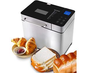 Macchina per il pane in acciaio inox, 19 programmi di cottura completamente automatica per 500 g, 750 g, 1000 g, timer di ritardo 15 ore con finestra con funzione di mantenimento del calore 710 W