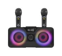 Macchina per karaoke Bluetooth, macchina per karaoke con 2 microfoni wireless, macchina portatile per karaoke, altoparlante Bluetooth mobile, riduzione intelligente del rumore, 3 luci LED e 3 modalità
