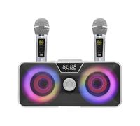 Macchina per karaoke Bluetooth, macchina per karaoke con 2 microfoni wireless, portatile, altoparlante Bluetooth portatile, riduzione intelligente del rumore, 3 luci LED e 3 modalità (argento)