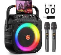 Macchina per karaoke, Bluetooth portatile sistema karaoke con 2 microfoni, regolazione dell'eco, luce LED, sistema PA, altoparlante per karaoke, supporta TV/Rec/Aux/USB/scheda TF (subwoofer da 6,5")