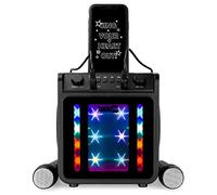 Rockjam Karaoke Bluetooth ricaricabile da 10 Watt con due microfoni, effetti di cambio voce e luci LED, nero