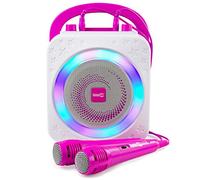 Macchina per karaoke Bluetooth ricaricabile RockJam da 10 Watt con due microfoni, spettacolo di luci ed effetti vocali