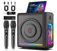 Macchina per karaoke con 2 microfoni, altoparlante portatile Bluetooth per adulti/bambini con effetti luce, set PA completo, supporta TF/USB, FM, Rec, AUX in, TWS per feste