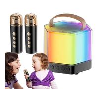 Macchina per karaoke con 2 microfoni, microfono portatile per esterni e altoparlante, set di 2 microfoni wireless per campeggio, picnic, feste in famiglia, compleanni, matrimoni