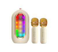 Macchina per Karaoke con 2 Microfoni Mini Altoparlante Portatile in ABS per Feste in Casa in Famiglia All'aperto (Beige)